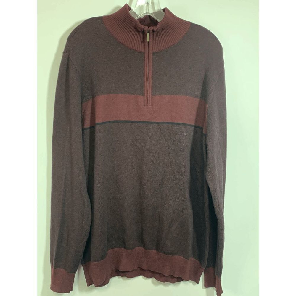 Fairlane Dad Sweater Turtleneck Quarter Zip Two Toned Maroon Large